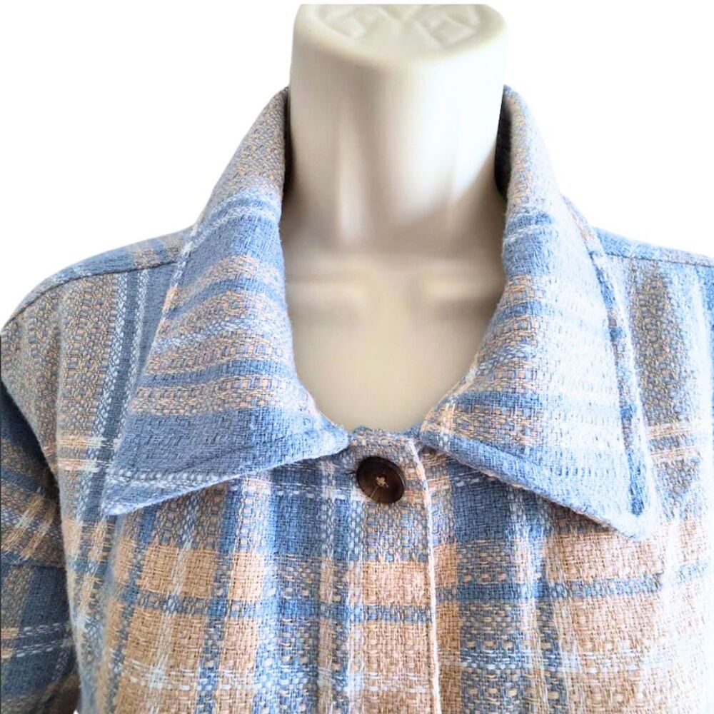 Boston Traders Shacket Womens L Blue Beige Plaid Flannel Button Shirt Jacket - Picture 3 of 12